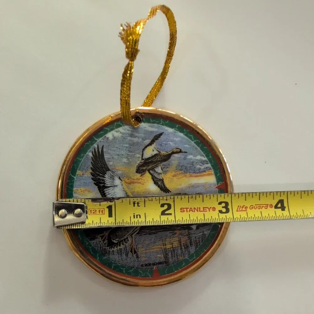 Vintage Round Porcelain Ornament By Bob Schmidt Featuring Ducks 2-sided - Picture 5 of 5